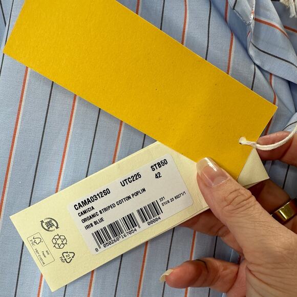 NWT Marni Camicia Organic Striped Cotton Poplin Iris Blue Collared Shirt 42 / 10 - Picture 14 of 16